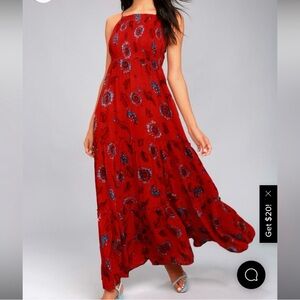 Free People Garden Party Floral Smocked
Tiered Maxi Dress Boho Red M